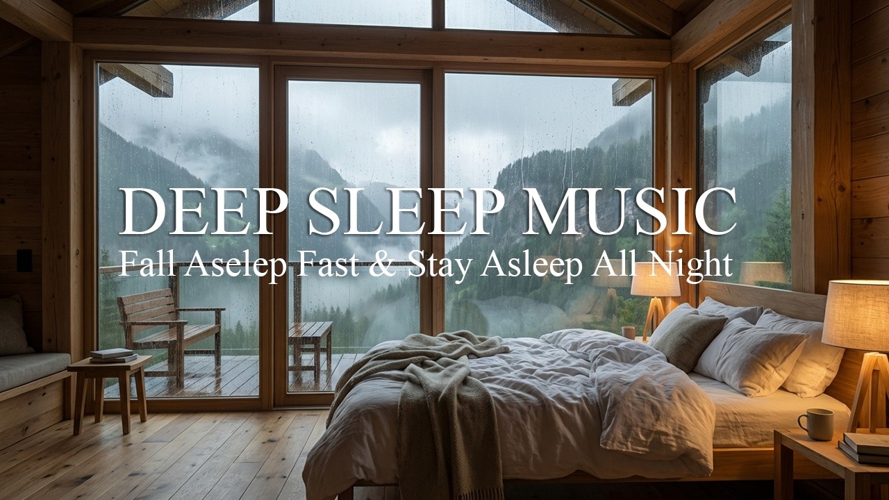 Relaxing Piano Music + Cozy Wooden Mountain Cabin Bedroom During a Heavy Rainstorm