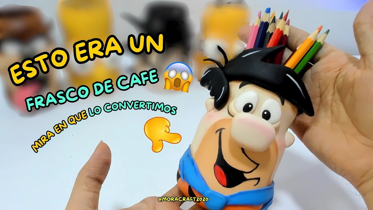 como hacer un  PORTA LAPIZ con un FRASCO de CAFEen PORCELANA FRIA