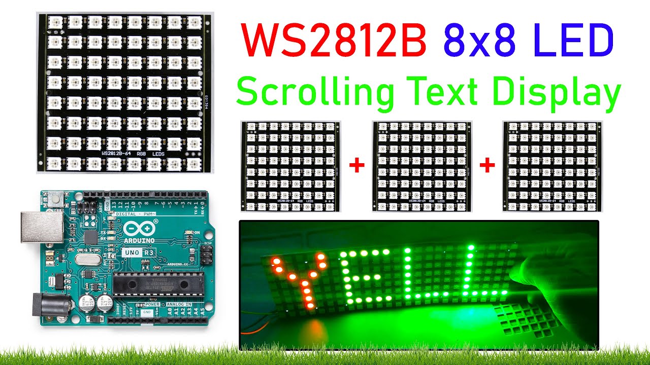 How to Use 3 WS2812B 8x8 LED Matrices with Arduino | 192 RGB LEDs Scrolling Text Display