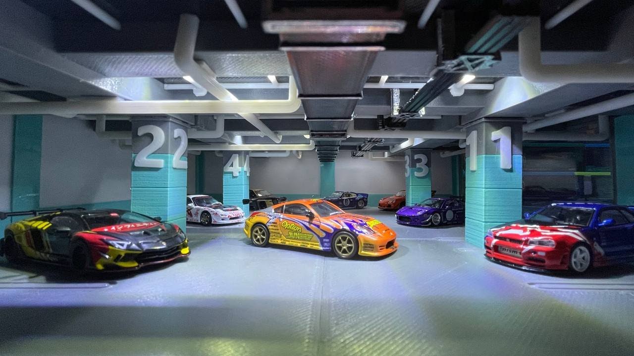 3D Printed Underground Car Park Diorama for Hot Wheels and 1/64 Cars