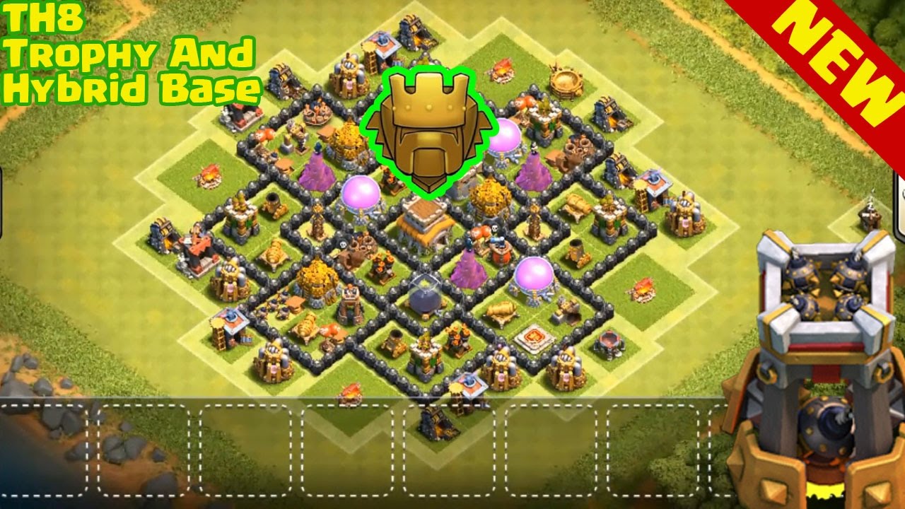 Clash of Clans Town Hall 8 Trophy BASE &diams; COC TH8 Hybrid Base with bomb tower