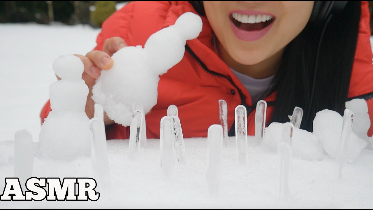 ASMR ICICLE ON SNOW (EATING SOUNDS OUTSIDE) NO TALKING | SAS-ASMR