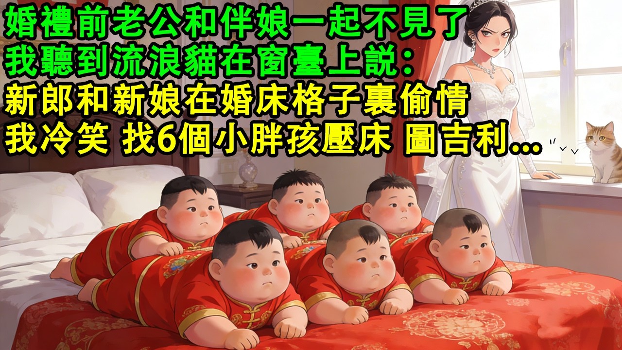 【完結爽文】我天生能聽懂貓說話，婚禮前老公和伴娘不見了，流浪貓：他们在婚床格子裏偷情，要是電動床把他倆壓死就好了！我冷笑，找6個小胖孩壓床#故事 #重生 #爽文 #重生故事 #情感 #小說 #完结文