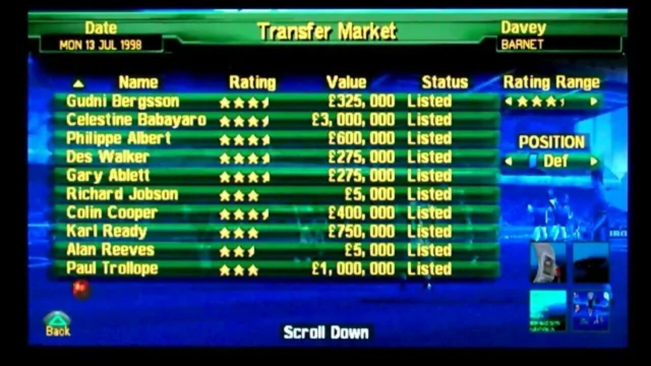 Premier Manager 99 Playstation Gameplay