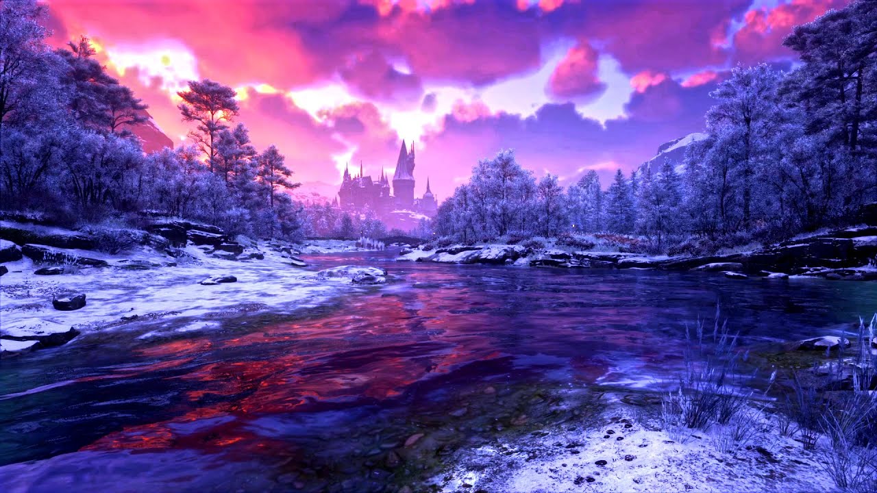 Hogwarts Legacy || Winter Ambience | A River beneath Hogwarts Castle | Sleep Study Relaxation