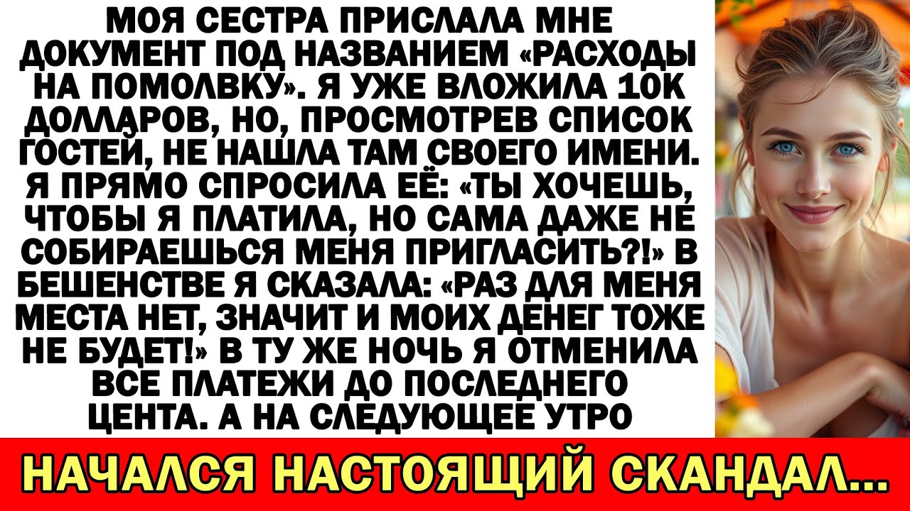Заплатила 10 000$ за помолвку сестры, но себя в списке гостей не нашла...