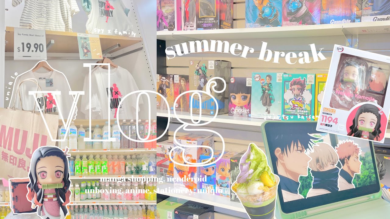 🍧 summer break vlog // manga + stationery shopping, nendoroid unboxing, watching anime, genshin