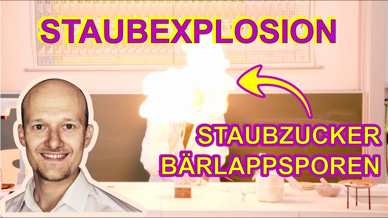 Demonstration einer Staubexplosion mit Staubzucker und B&auml;rlappsporen