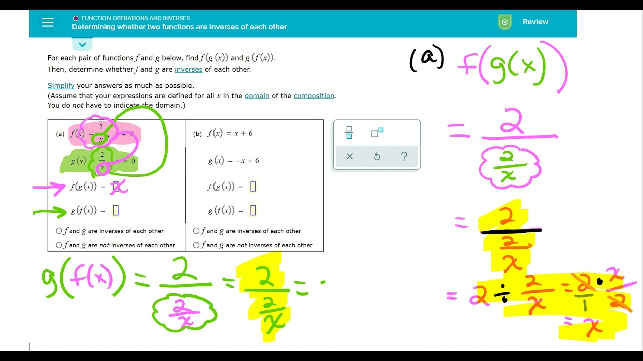 Determining whether two functions are inverses of each other