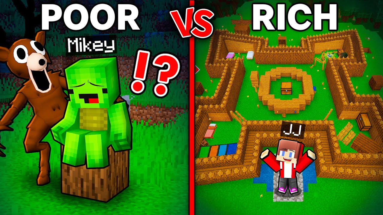 JJ и Mikey: БЕДНЫЕ против БОГАТЫХ. База 99 ночей в лесу в Minecraft! (Maizen)