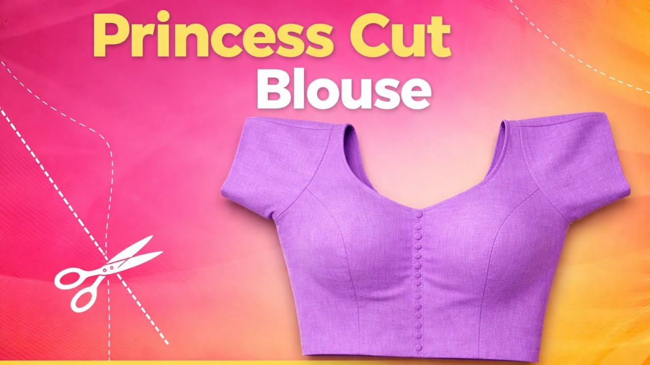 32 Size princess cut blouse cutting and stitching//easy method princess cut blouse cutting//