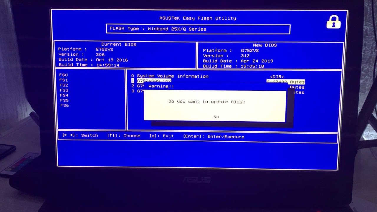 Asus G752 VS can't update BIOS