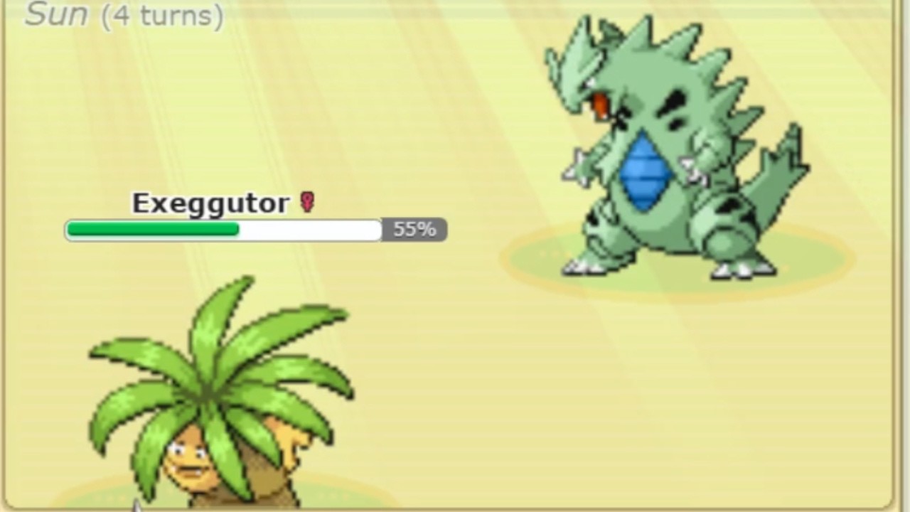 Sunny Day Exeggutor Against Tyranitar