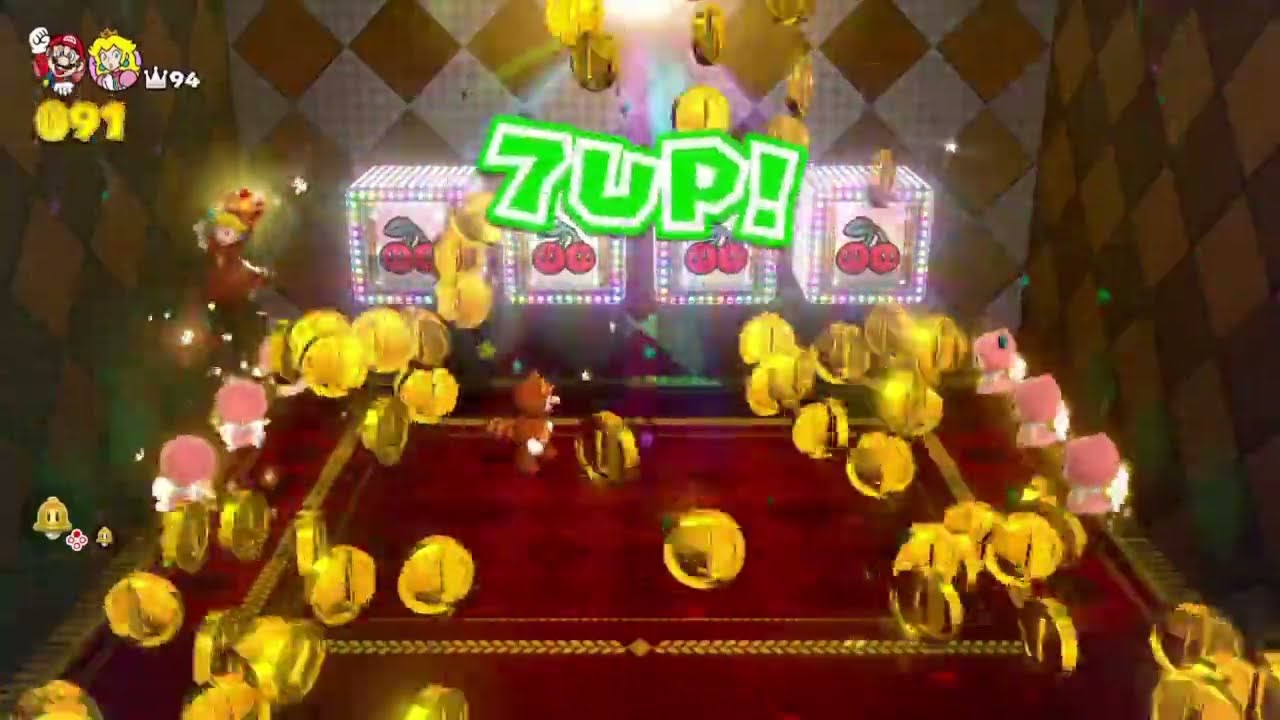 🎮[超級瑪利歐3D世界]第一次在拉霸屋裡得到7UP🎉 [Super mario 3D world] Got 7UP in the slot room