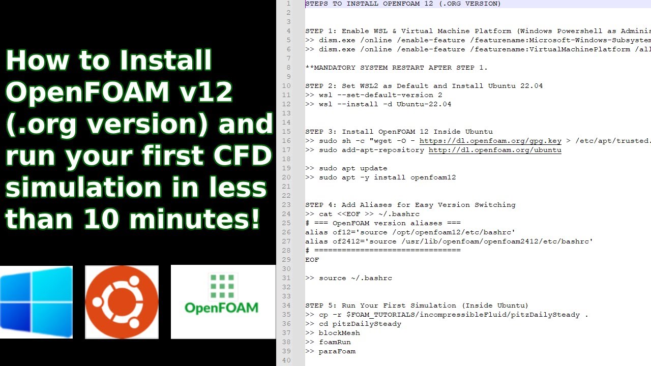 How to Install OpenFOAM v12 (.org version) and run your first simulation in less than 10 minutes!
