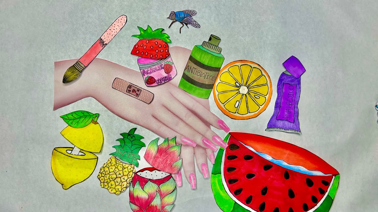 ASMR con dibujos de papel / arreglando uñas y herida /ASMR Nail Art with PAPER COSMETICS  100% Sleep