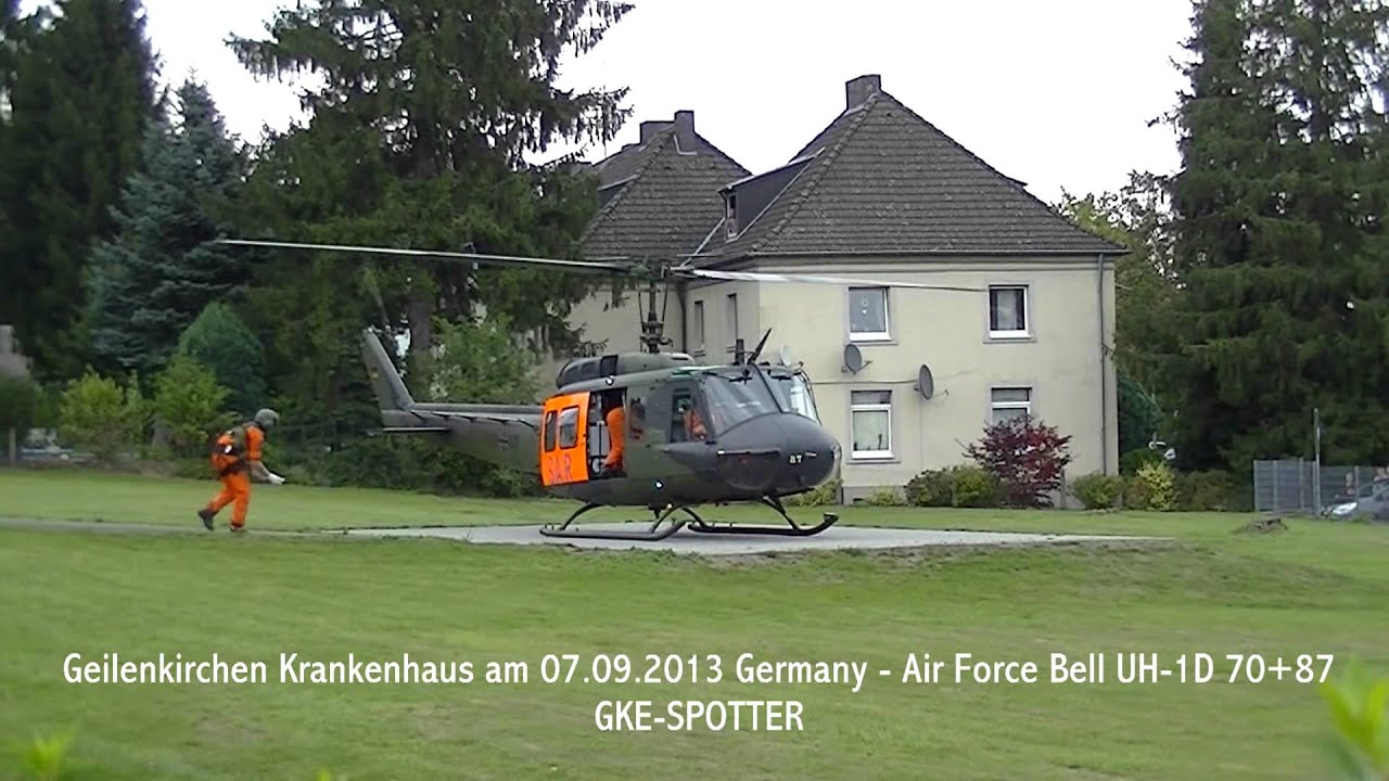 Landeanflug auf den Heliport vom Krankenhaus Geilenkirchen Germany - Air Force Bell UH-1D 70+87