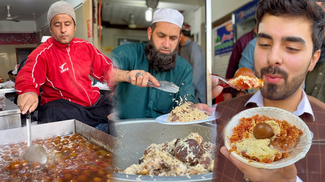 Pakistani Street Food In Mardan | Kabuli Pulao | Nalli chapal kebab and Gajar Ka Halwa