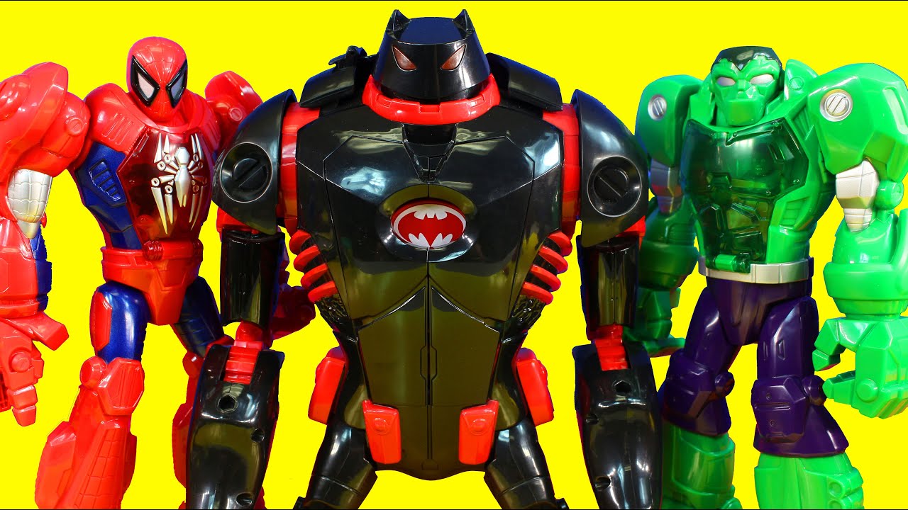 Robot Wars Ultimate Battle With Batman Batbot Mech Armor Spider-man Iron Man And Hulk