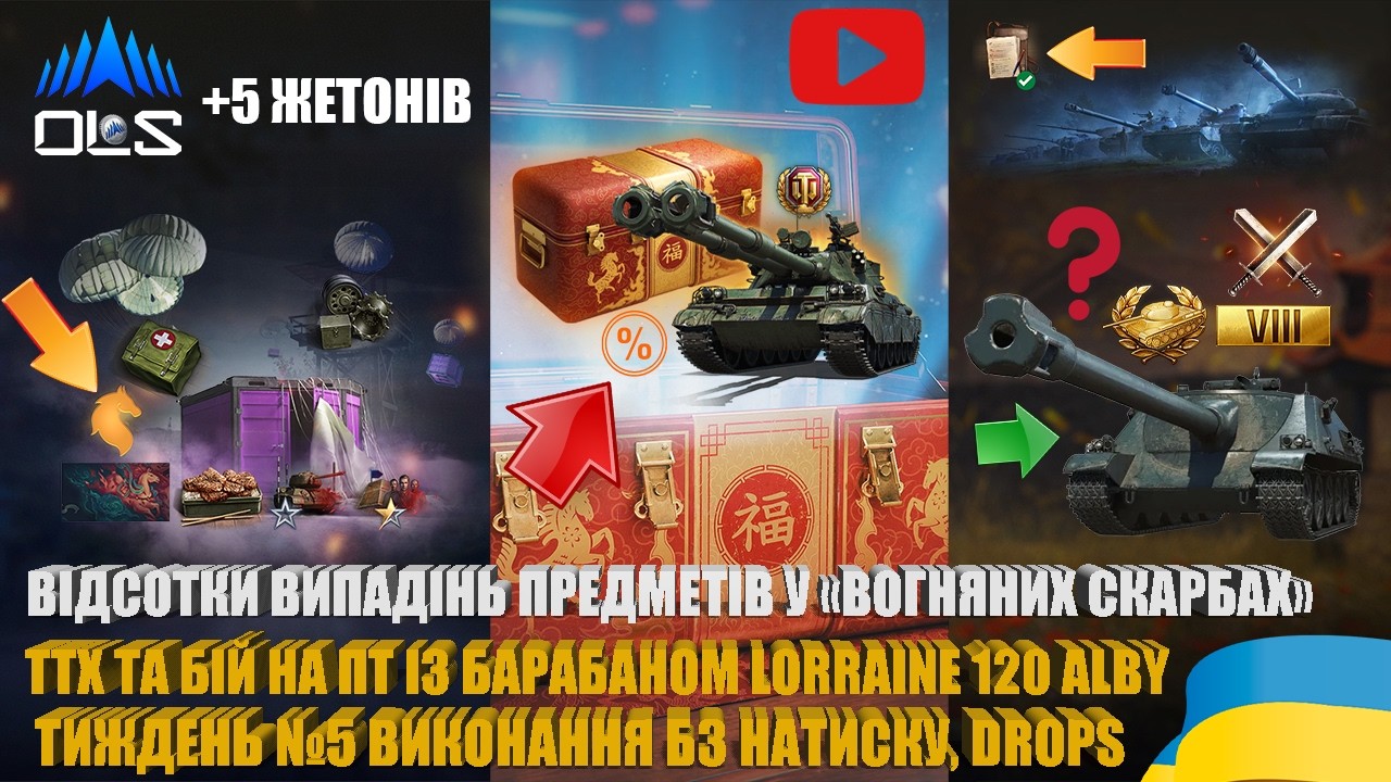 ВМІСТ ТА ВІДСОТКИ ВИПАДІНЬ У «ПАЛАЮЧИХ СКАРБАХ», LORRAINE 120 ALBY В БОЮ, НАТИСК, DROPS | #WOT_UA