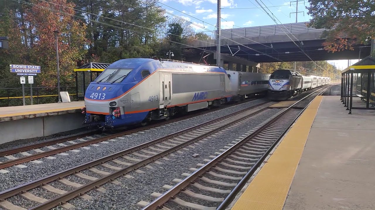 MARC, Amtrak HD: Trains at Bowie State + Seabrook MARC Station w/ Amtrak 642 and MARC HHP-8s