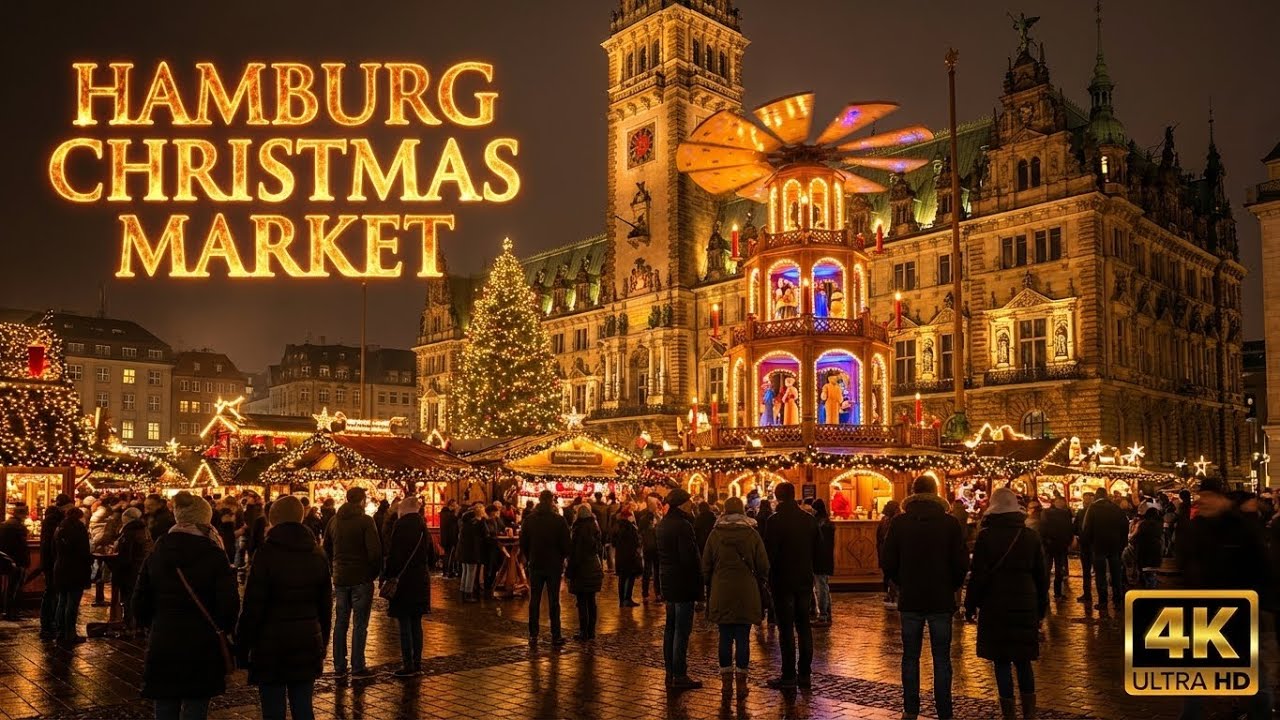 Hamburg Christmas Market 🌙🎄 Magical Evening Walk Through Germany’s Festive Lights