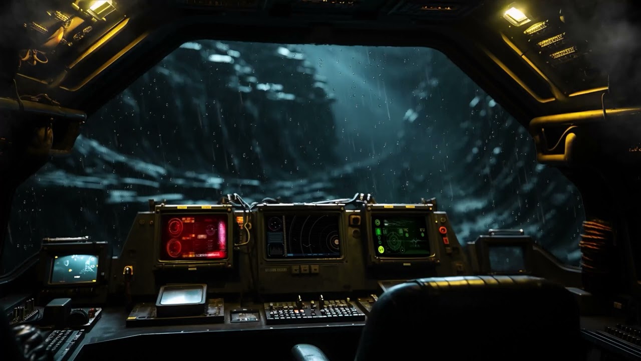 Rainy Alien Planet, Radio Chatter & Spaceship Cockpit. Sci-Fi Ambiance for Sleep, Study, Relaxation