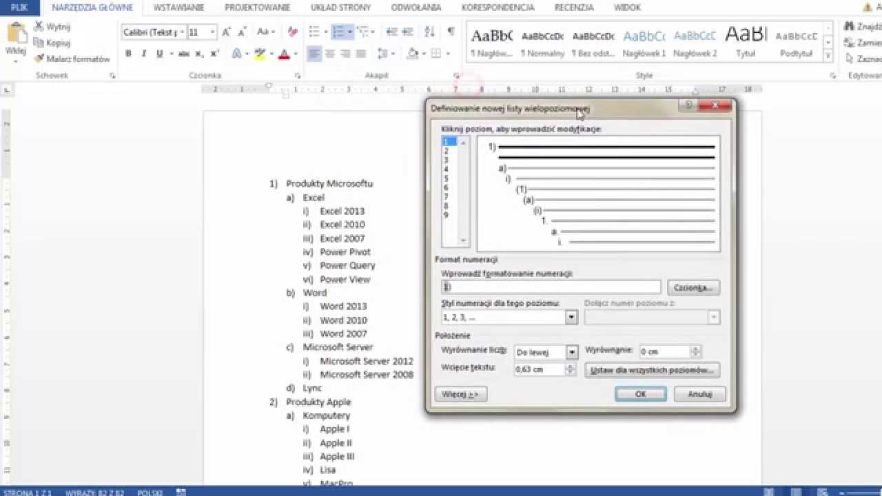 Word-9 - Jak stworzyć listę wielopoziomową
