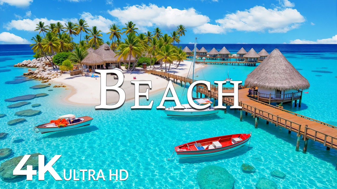 FLYING OVER BEACH (4K UHD) &ndash; Soothing Music Along With Beautiful Nature Video - 4K Video ULTRA HD