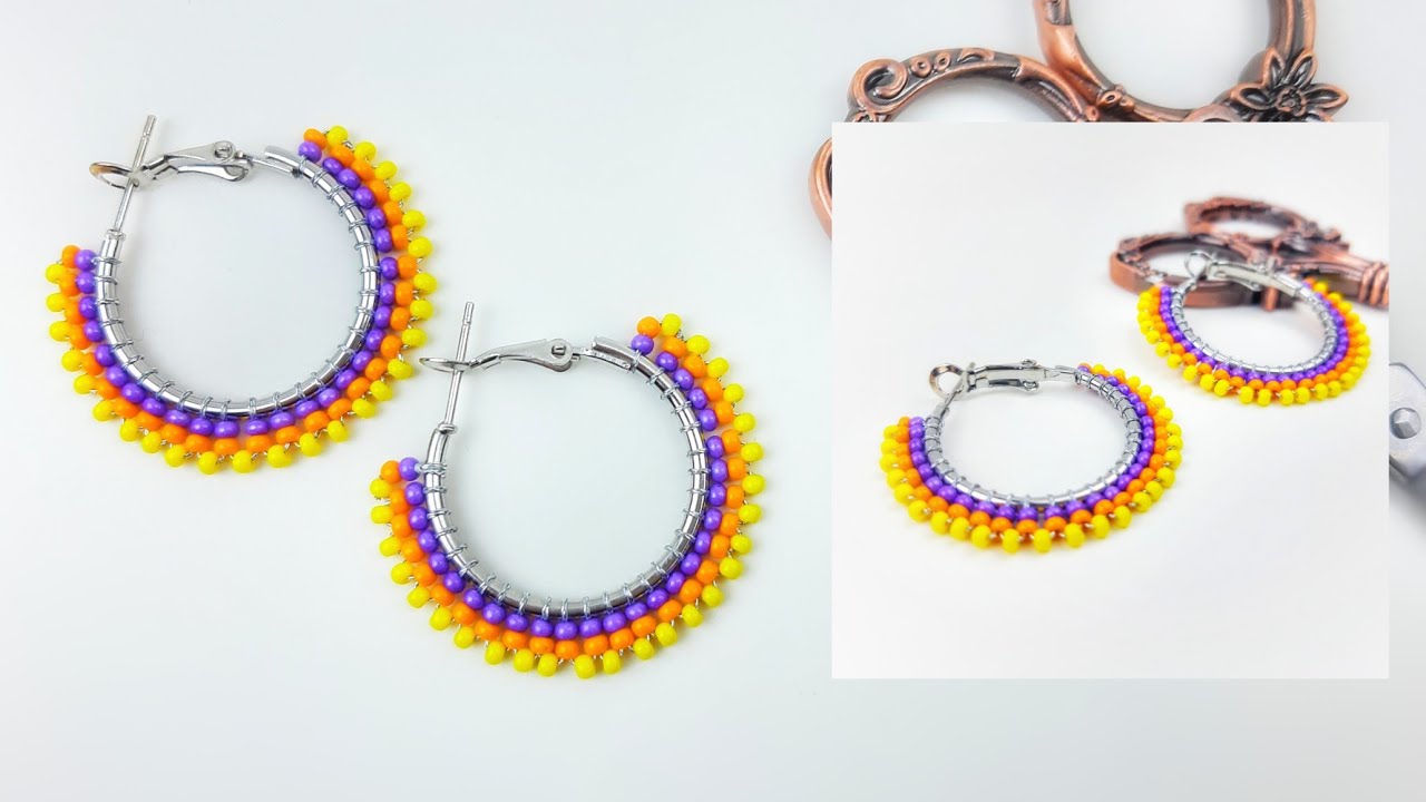 Boncuklu Halka Küpe Yapımı. Beaded Hoop Earrings Making. Beading Tutorial