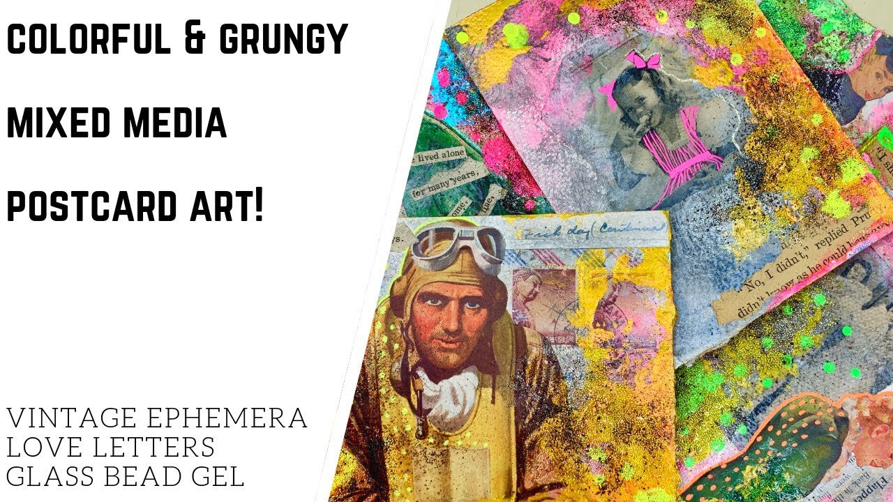 Colorful & Grungy Mixed Media Postcard Art!