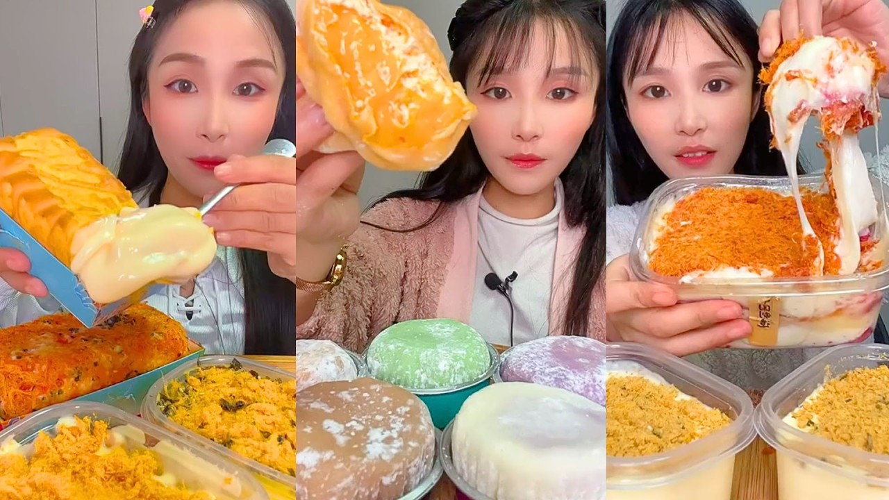 Cheese Lava Bread, Mochi Desserts and Cream Cake Mukbang