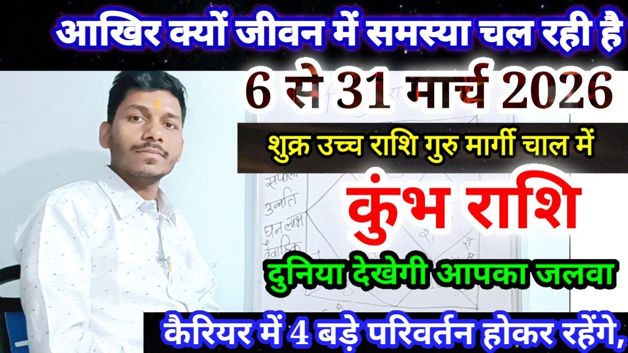 कुंभ राशि 6 से 31 मार्च 2026/ बड़ी खुशखबरी/Kumbh Rashi March 2026 Rashifal/Aquarius