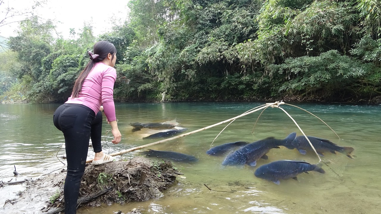 Fishing on Rivers, Traditional Fishing Used Bait to Lure Fish, Pulling the Nets Catch a Lot of Fish
