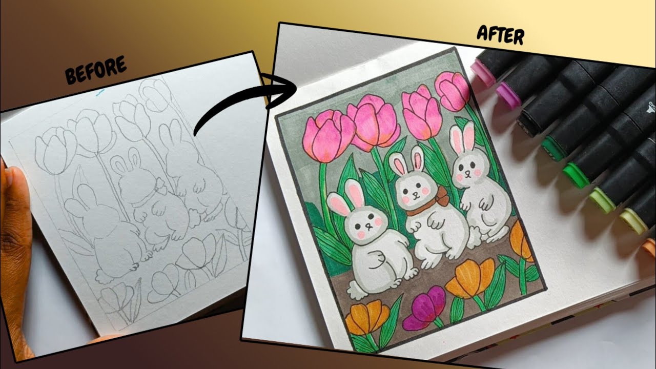 Easy Step by Step Bunny Drawing Tutorial | Simple drawing | Rabbit drawing tutorial 