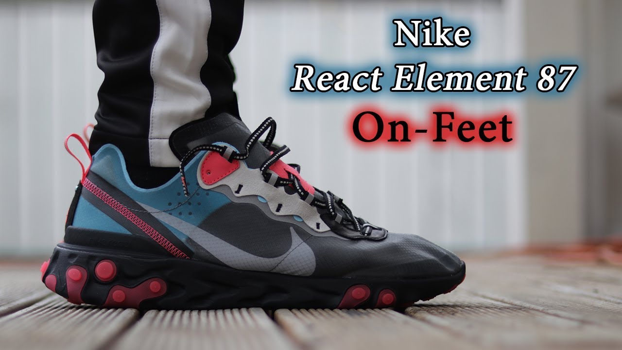 Nike React Element 87 (Solar Red/Blue Chill) On-Feet & Close Up with Different Pants