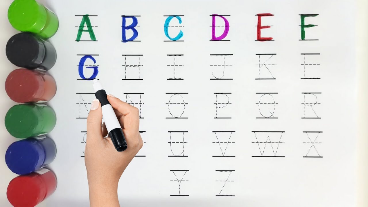 Alphabet, ABC song, ABCD, A to Z, Kids rhymes, collection for writing along dotted lines for toddler