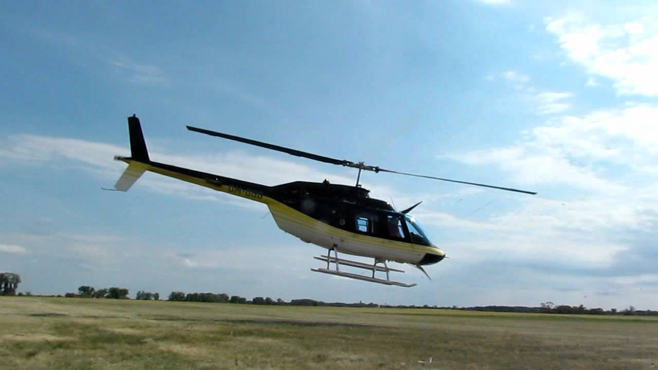 Bell 206 JetRanger III OM-GGG helicopter takeoff, low pass, landing / &Eacute;rsek&uacute;jv&aacute;r