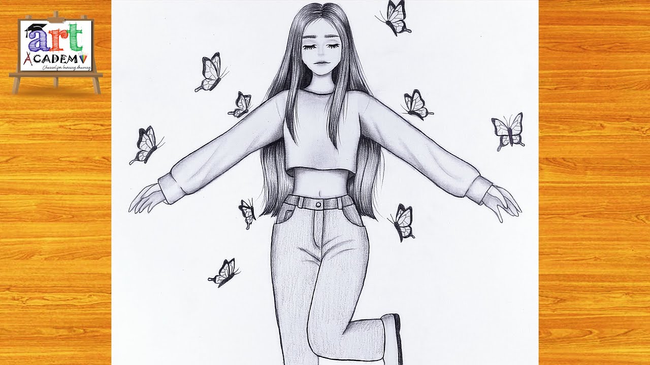 How to draw a cute Girl with Butterflies -Pencil sketch || Drawing easy for beginner || Girl drawing
