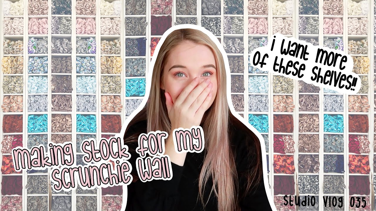 stocking my scrunchie wall - XL scrunchie challenge - Finally filling up my wall space - Studio Vlog