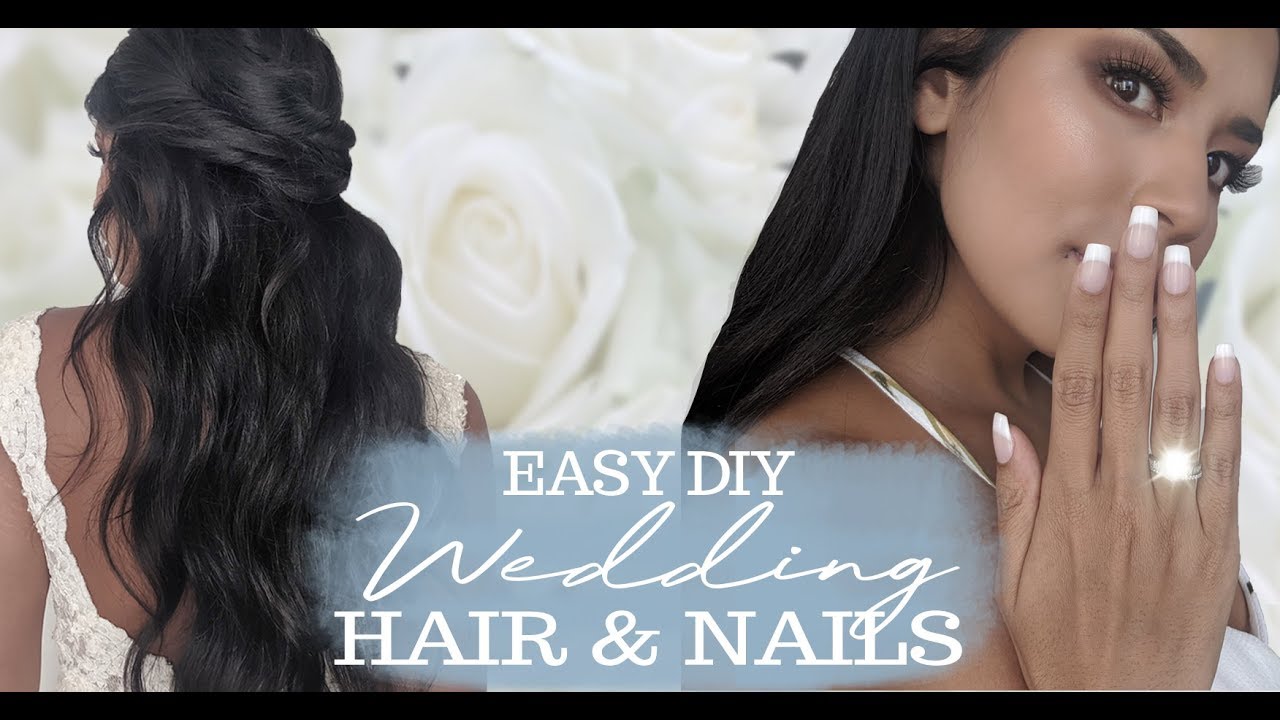 EASY DIY Half Up (Wedding) Hairstyle & DIY French Manicure (KISS SALON ACRYLIC NUDE)
