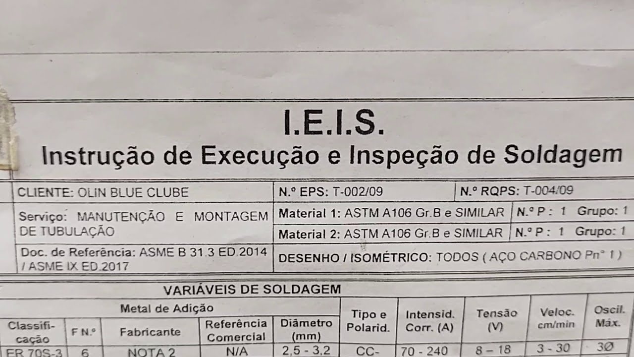 Procedimento de soldagem - I.E.I.S