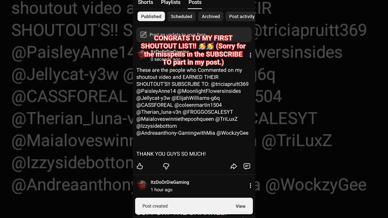 Congrats, To my first Shoutout List! SUBSCRIBE YALL! 🥳🥳🥳🥳 