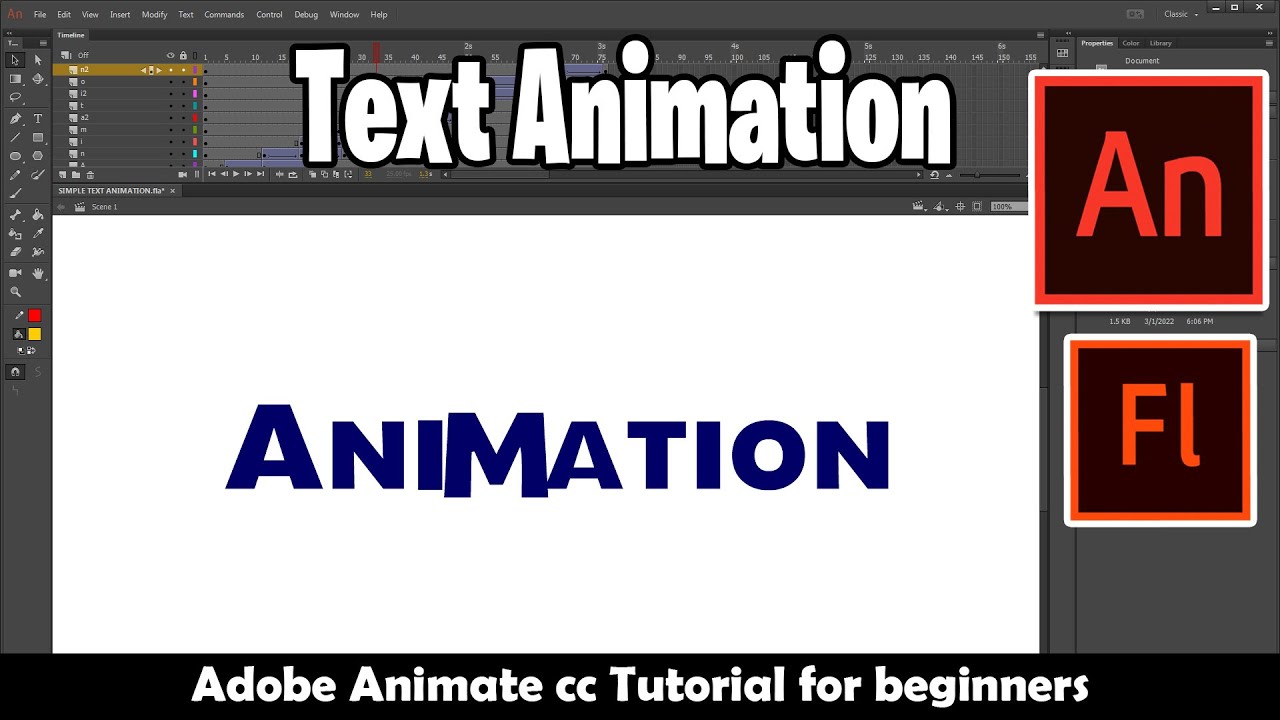 Easy Text Animation Tutorial | Adobe Animate CC tutorial for beginners | 2d Animation Tutorial