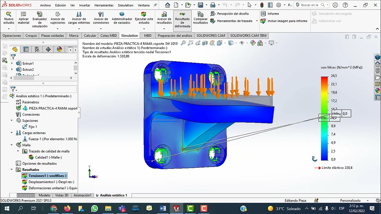 ESTUDIO  ESTÁTICO   SOLIDWORKS  SIMULATION – PIEZA  SOPORTE  RAMMA