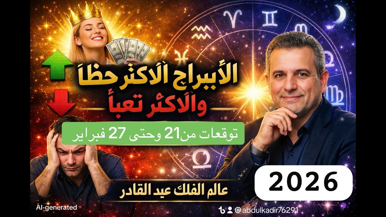 الأبراج الأكثر حظاً والأكثر تعباً | توقعات أسبوع 21 وحتى 27 فبراير 2026