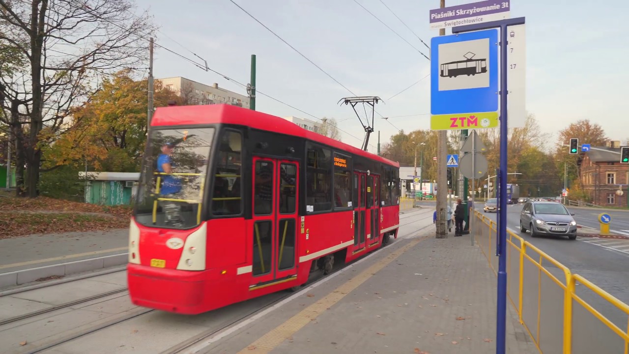 Poland, Katowice, tram 7 ride from Gazownia to Piaśniki Skrzyżowanie