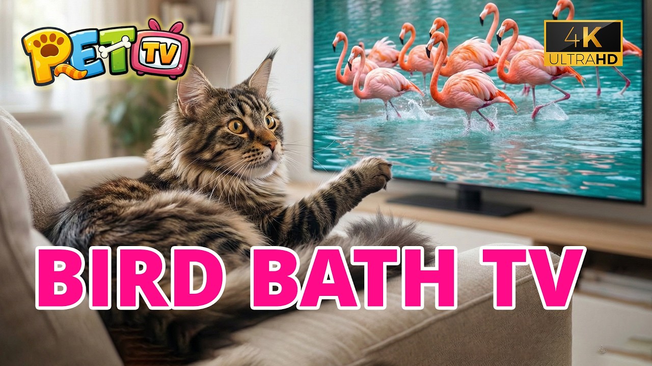1 Hour Cat TV 🐱 4K Birds Bathing - Birds for Cats to Watch (Relaxing & Engaging, No Music)