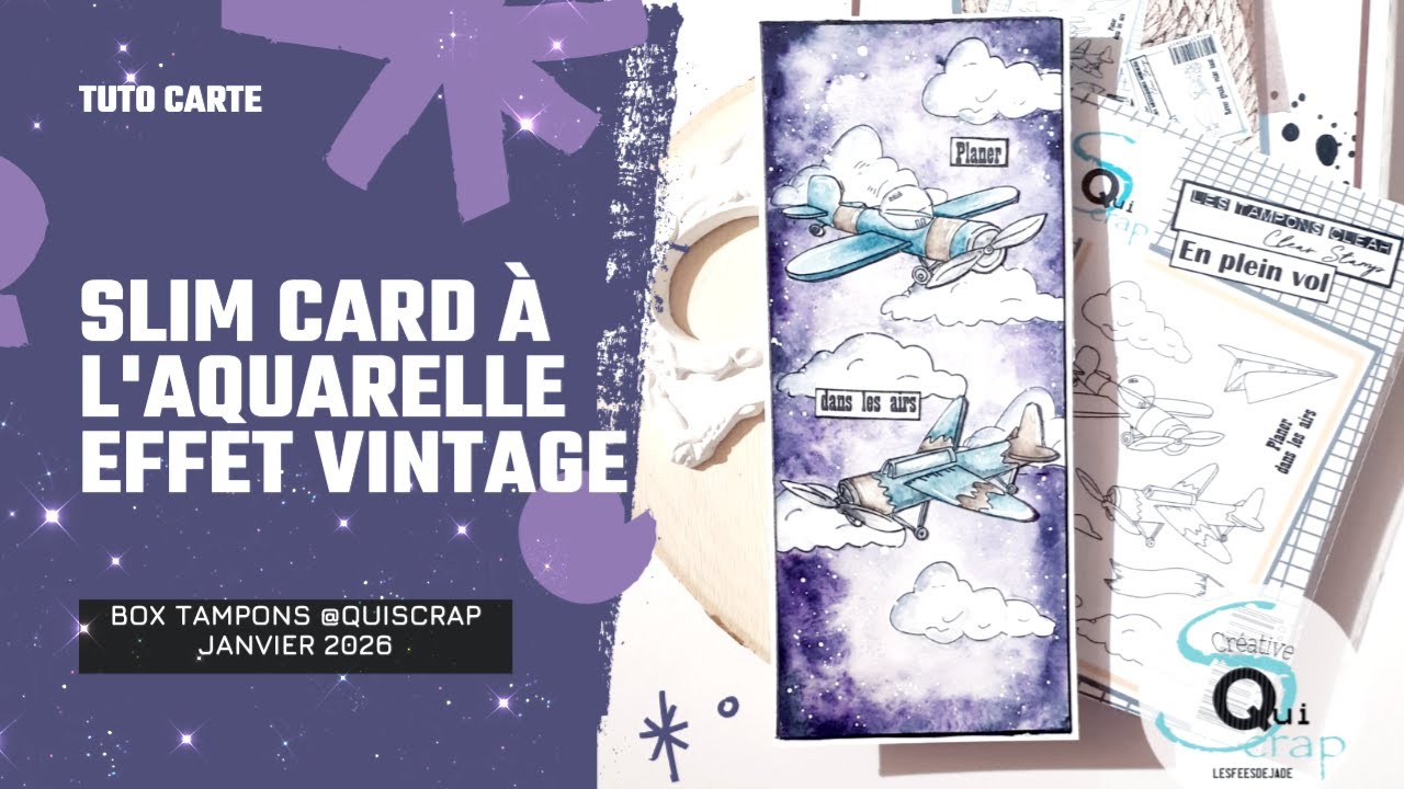 TUTO SCRAP - Slim Card à l'aquarelle effet vintage avec les tampons @quiscrap