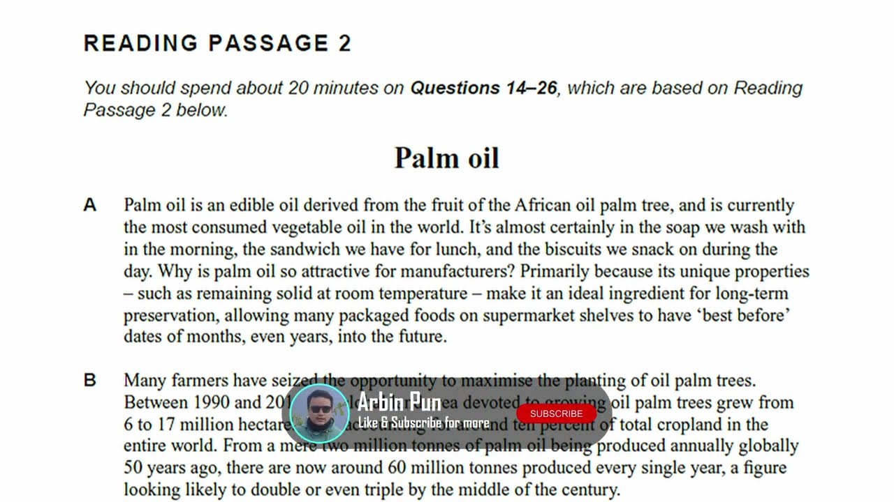 Palm Oil, IELTS book 17 reading explanation, test 3 passage 2